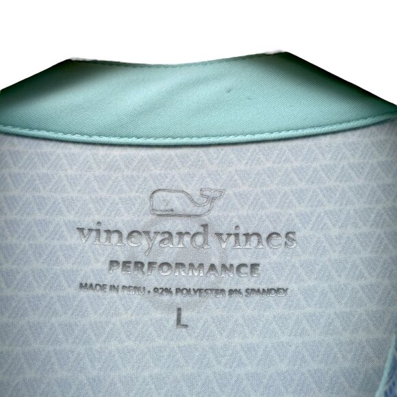 VINEYARD VINES Mens Polo Shirt Large Light Blue Print Performance Golf Preppy - Picture 7 of 9